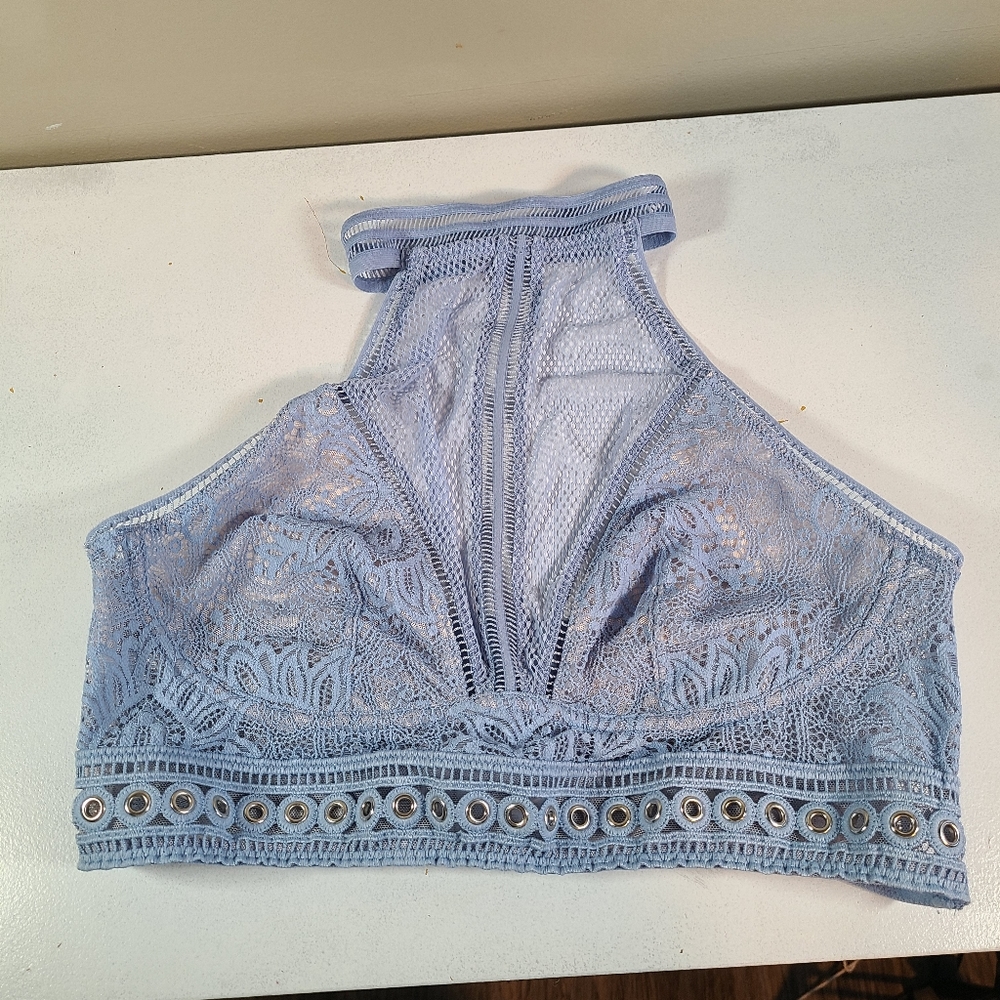Victoria's Secret very sexy bralette blue lace grommet detail Size L